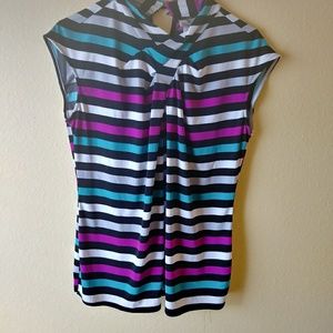 Sleeveless striped multi color shirt